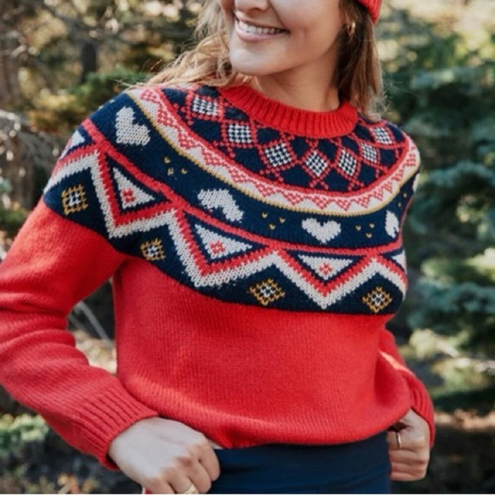 Marine Layer Archive Alpine Sweater in Red Fair Isle Size XL